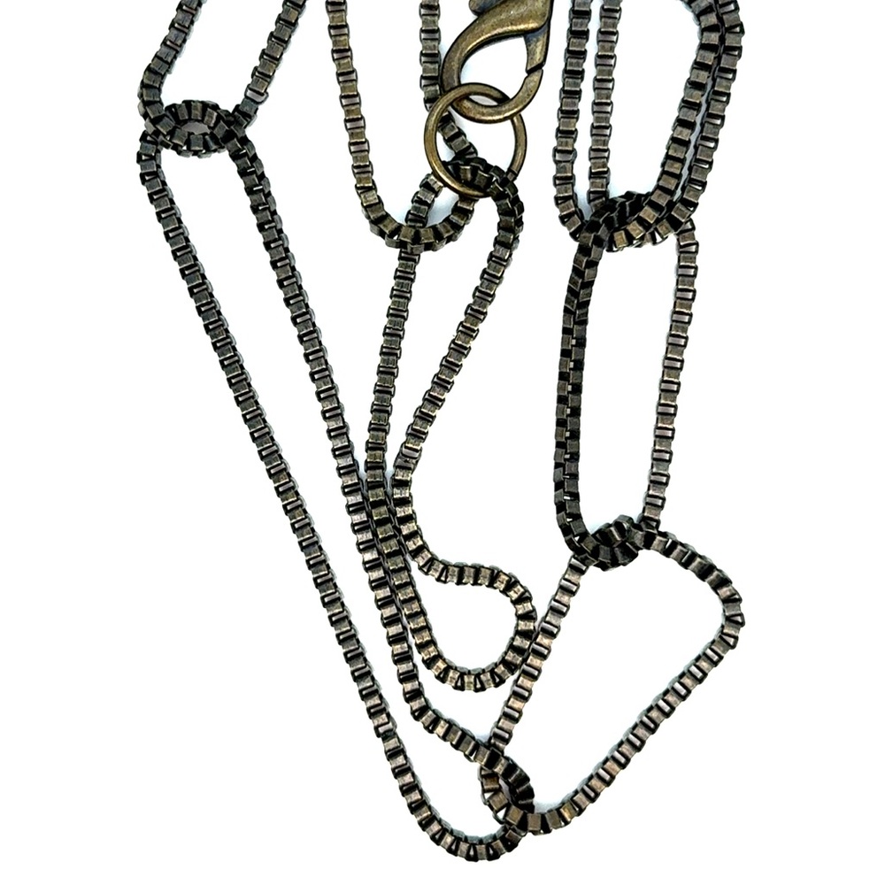 Long Antique Gunmetal Colored‎ Box Chain Necklace (n3)